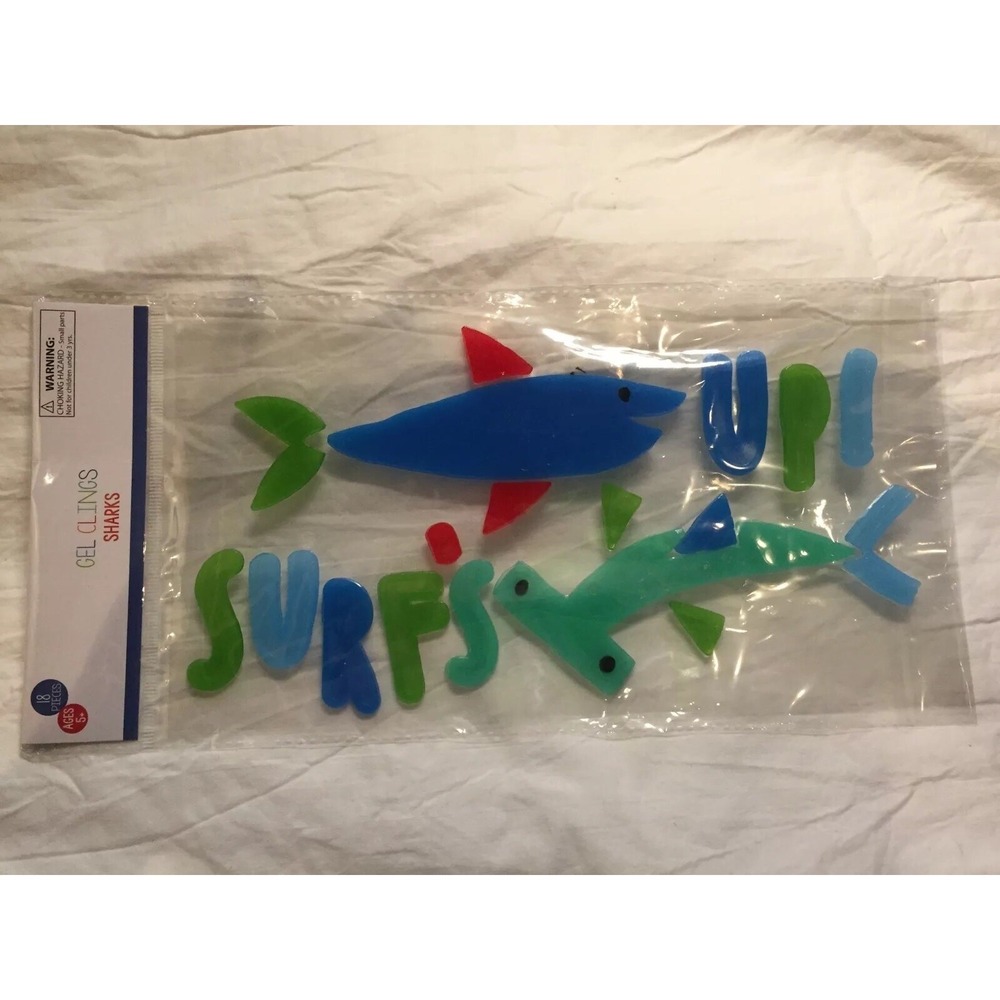 NEW Gel Window Clings Decorations SURF'S UP Great White Shark Hammerhead 18 pcs!